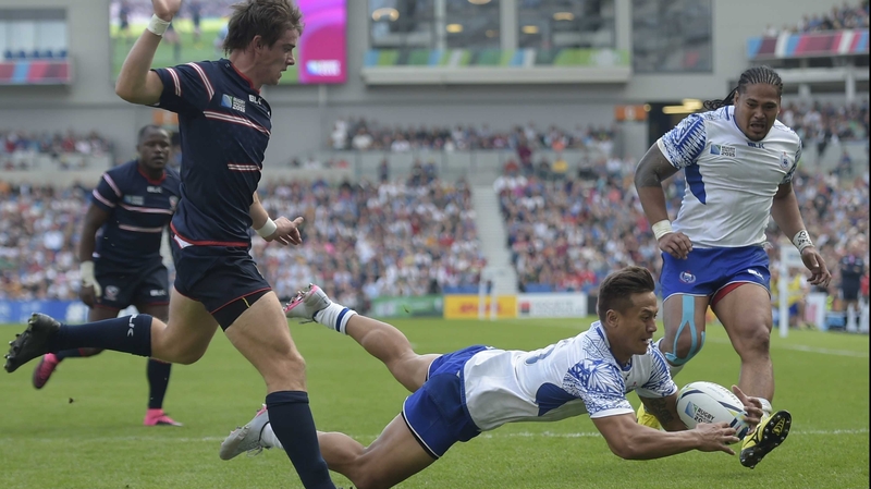 Tim Nanai-Williams collects and touches down for Samoa