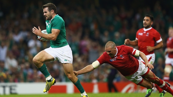 Jared Payne on the break against Canada in the Rugby World Cup