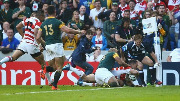 Karne Hesketh touches down for a Japanese victory against South Africa