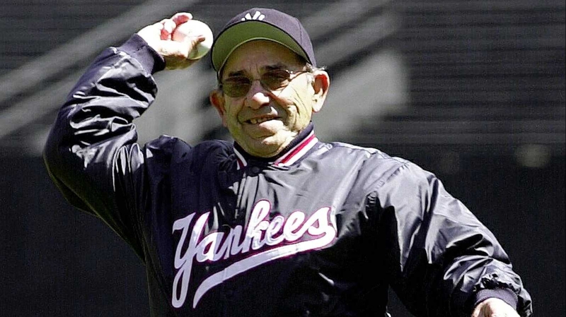 Yogi Berra throws out the first pitch to start the home season for the New York Yankees in 2000