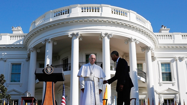 Pope Francis and President Obama prepare to speak in front of the White House