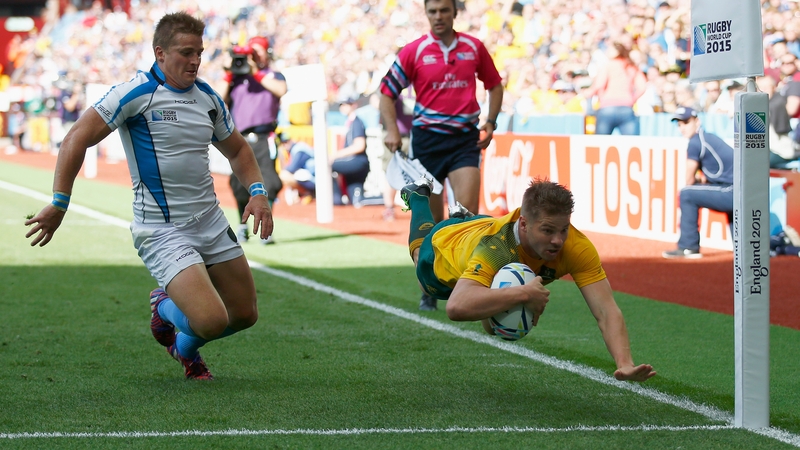 Drew Mitchell dives over to score Australia's seventh try