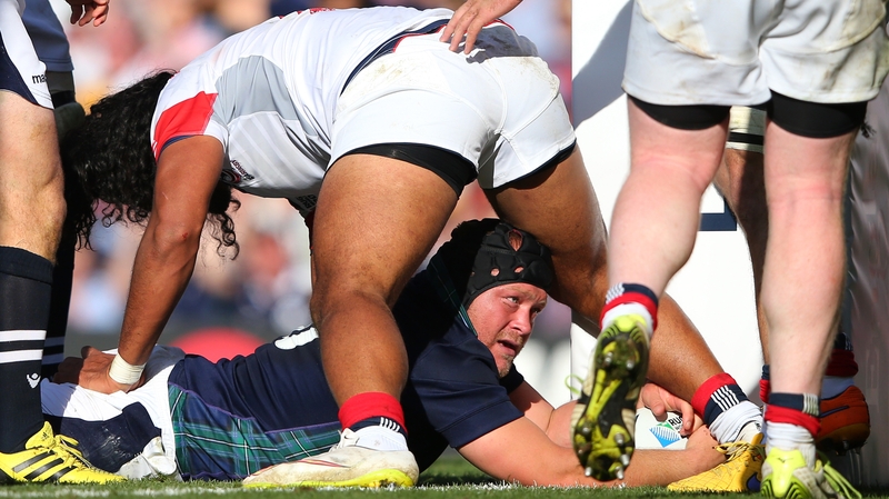 Willem Nel powered over for one of Scotland's tries in their win over USA