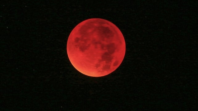 The supermoon during a total lunar eclipse over Wiesbaden, Germany