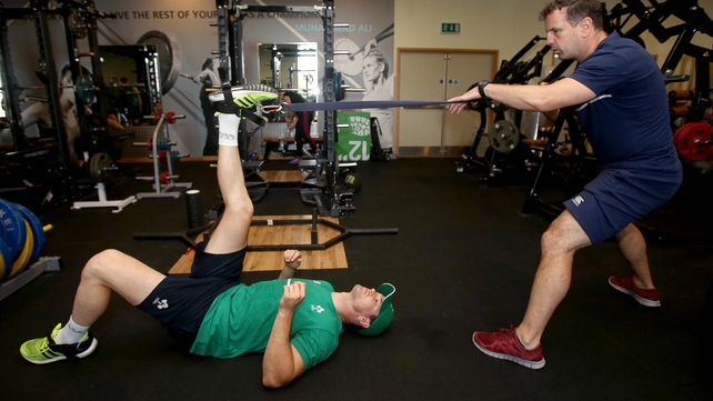 Pull the other one - Out-half Johnny Sexton works his hamstring