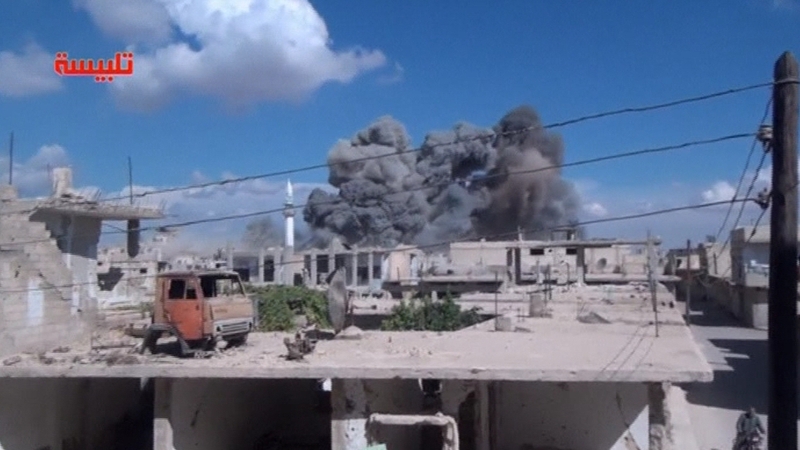 The strikes included areas in Homs and Hama provinces