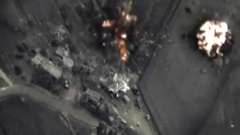 Russian Defence Ministry image of an air strike on a target in Syria