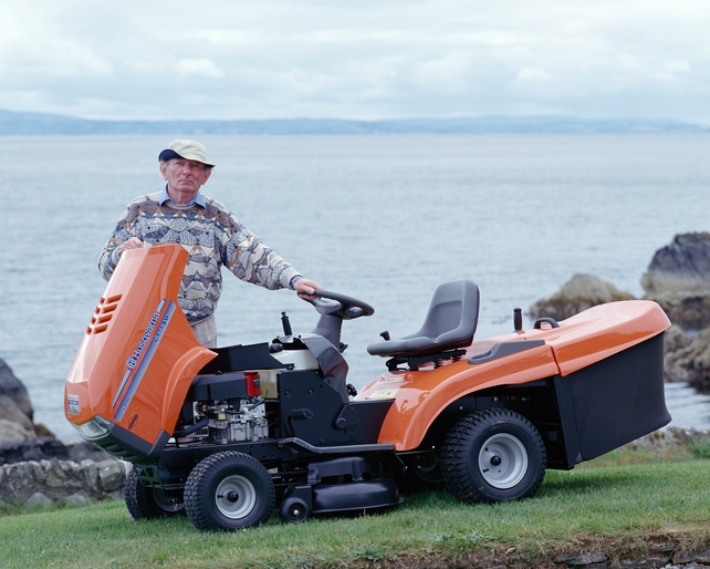Friel with his lawnmower