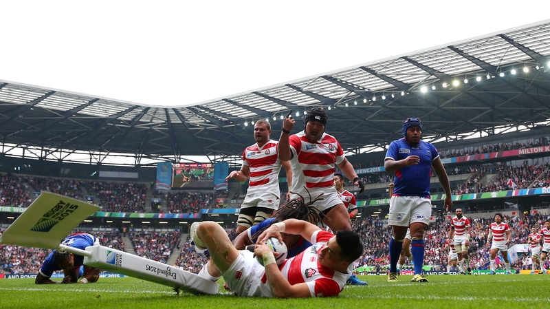 Akihito Yamada crashes over for Japan in their win against Samoa