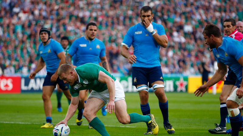 Keith Earls touches down for his try against Italy