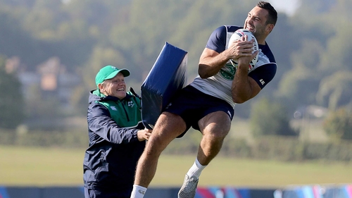 Joe Schmidt with Dave Kearney, who will be hopeful for a place on the wing