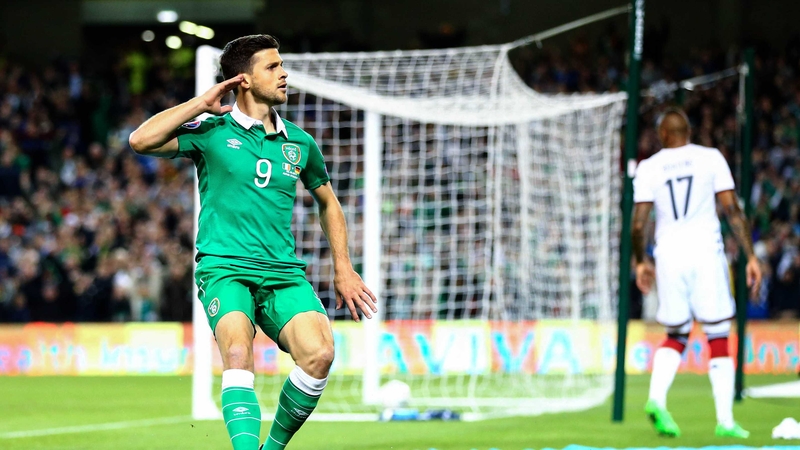 Shane Long celebrates his recent winner against world champions Germany