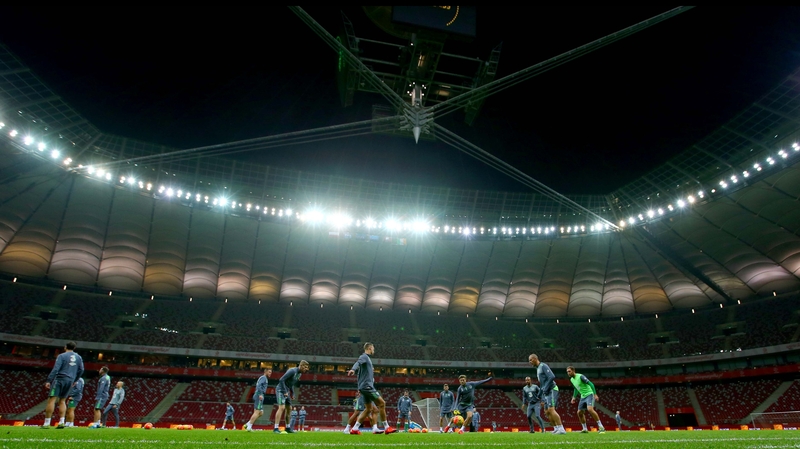 The Ireland team train at Narodowy Stadium