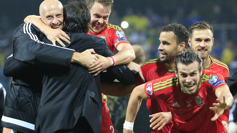 Gareth Bale leads Welsh celebrations they sealed Euro qualification