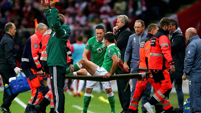 Shane Long was stretchered off against Poland