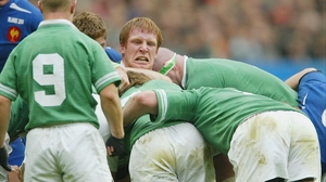 The second row comes under pressure against France in the 2004 Six Nations