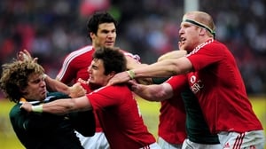 Paul O'Connell holds back Harry Ellis as the Lyons take on South Africa in the 2009 tour