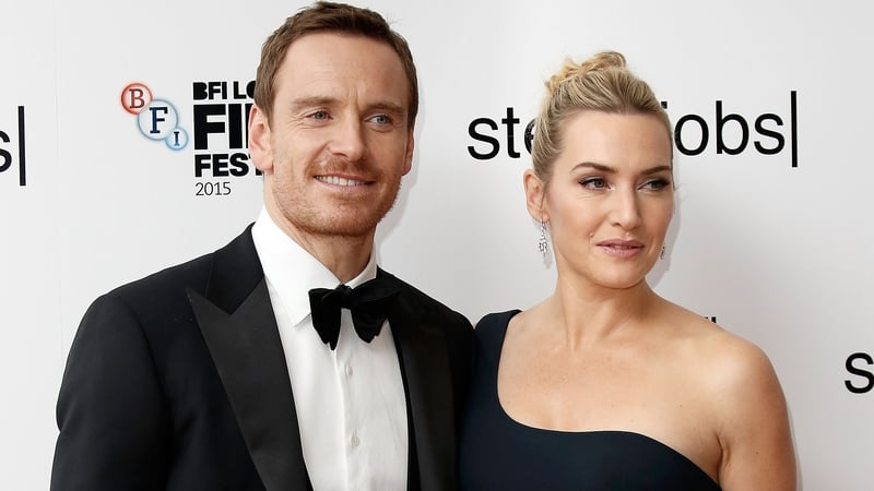Fassbender and co-star Kate Winslet at the premiere in London