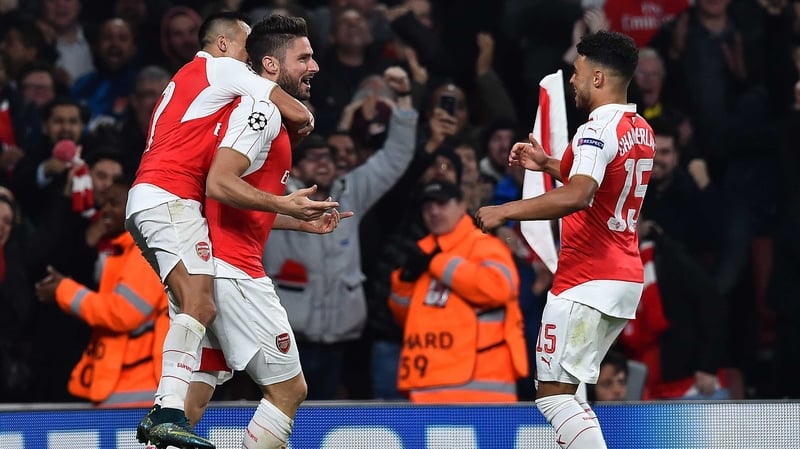 Olivier Giroud celebrates his breakthrough goal against Bayern Munich
