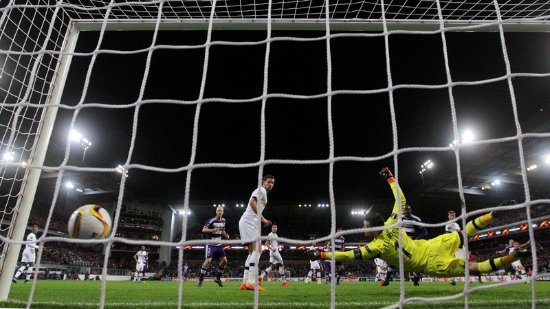 Guillaume Gillet's volley beats Hugo Lloris in the Tottenham goal