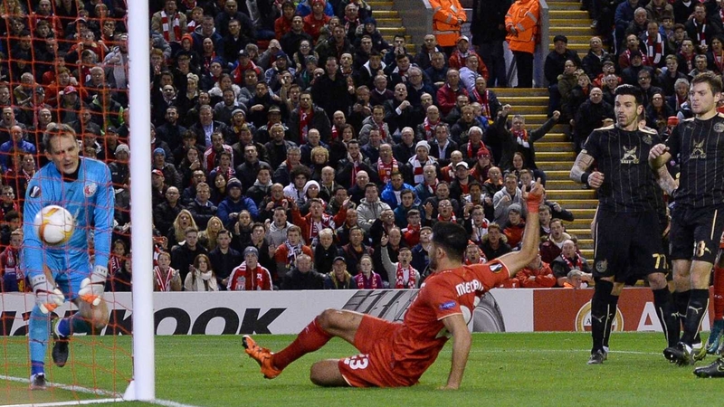Emre Can levels the match for Liverpool at Anfield