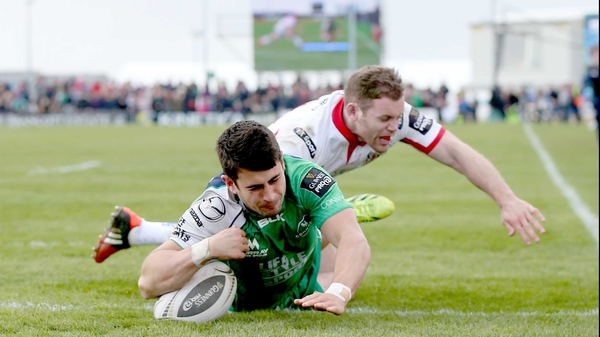 Tiernan O'Halloran touches down against Ulster last April
