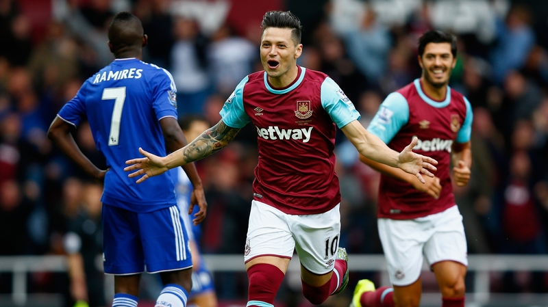 Mauro Zarate celebrates a goal against Chelsea