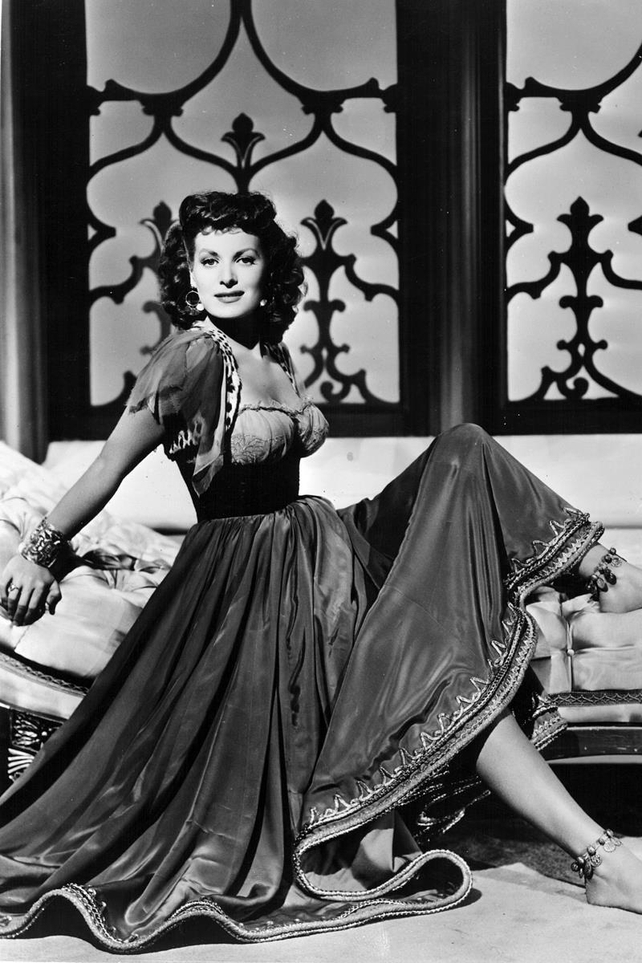 In costume for a promo shot for the film Baghdad in 1949