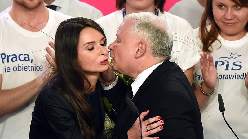 Jaroslaw Kaczynski was congratulated by Marta Kaczynska, daughter of late the president, after the exit poll results