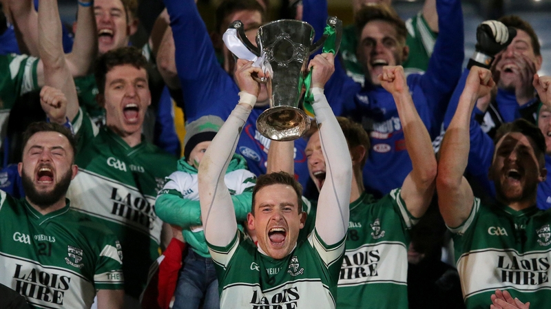 Kieran Lillis lifts the trophy after Portlaoise's county final success