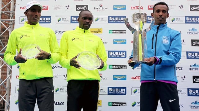 The men's top three of Alemu Gemechu, Francis Ngare and Asefa Bekele on the podium