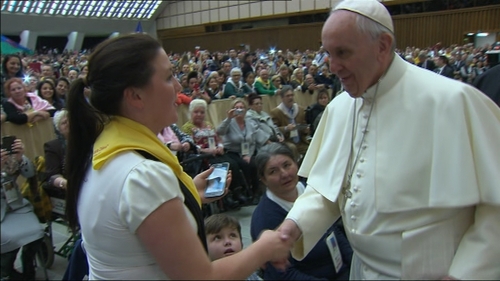 Biddy Connors, mother of 7-year-old Dan, with Pope Francis earlier today