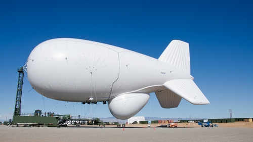 A JLENS aerostat blimp, like this one, damaged power lines on its journey