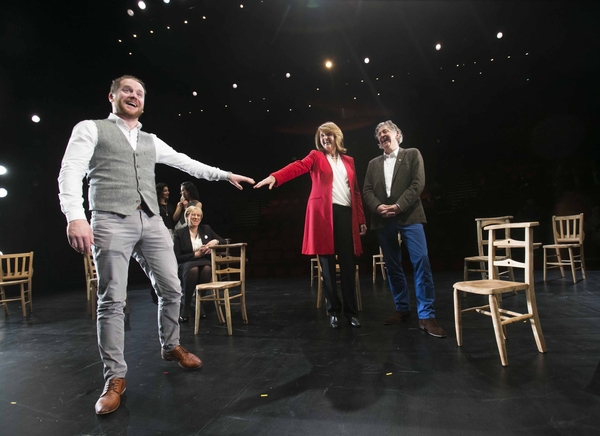 Ian Llyod Anderson (left) with Joan Burton and Fiach MacConghail at the Abbey launch