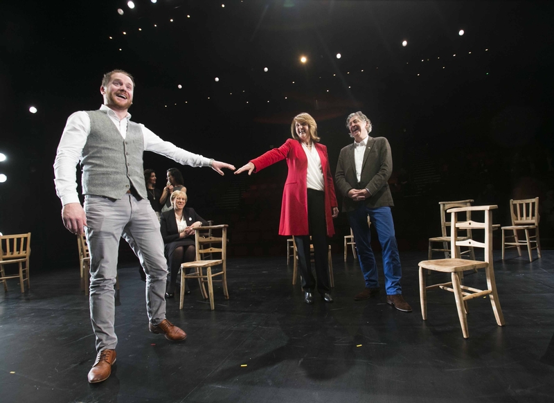 Ian Llyod Anderson (left) with Joan Burton and Fiach MacConghail at the Abbey launch
