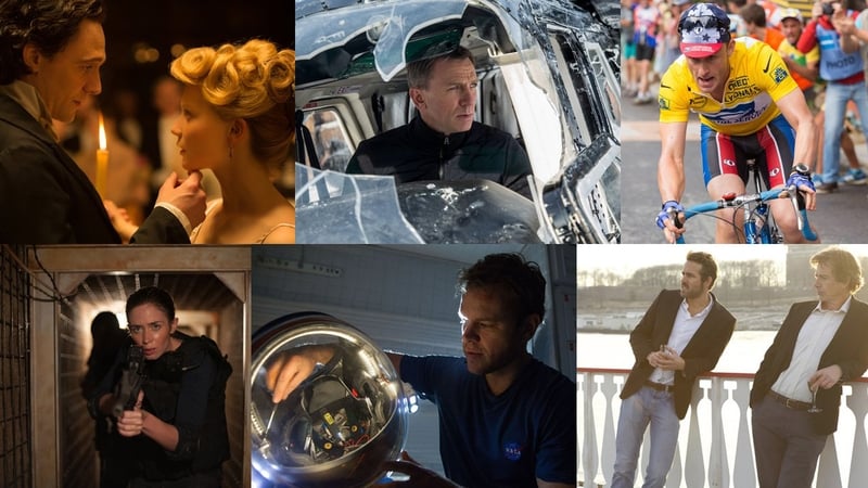 Clockwise from top left: Crimson Peak, SPECTRE, The Program, Mississippi Grind, The Martian, Sicaro