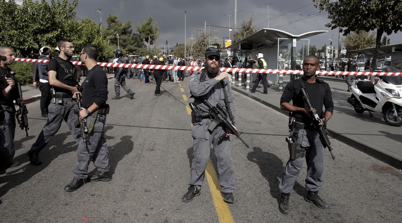 Israeli security forces cordon off an area after a Palestinian stabbing attack in Jerusalem