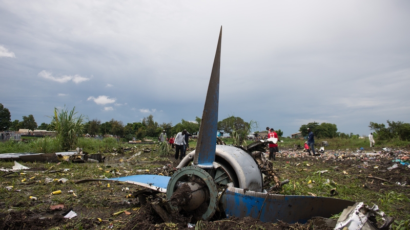 Part of a cargo plane that crashed into a farming community close to Juba airport