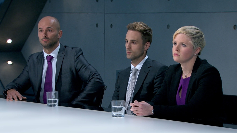 Brett Butler-Smythe, project manager Sam Curry and Natalie Dean receive their boardroom grilling