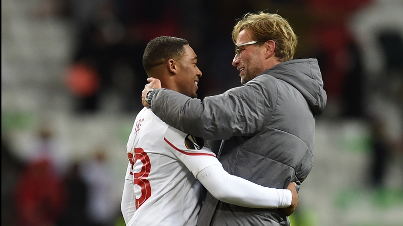 Jordan Ibe and Jurgen Klopp celebrate following their side's win over Rubin Kazan