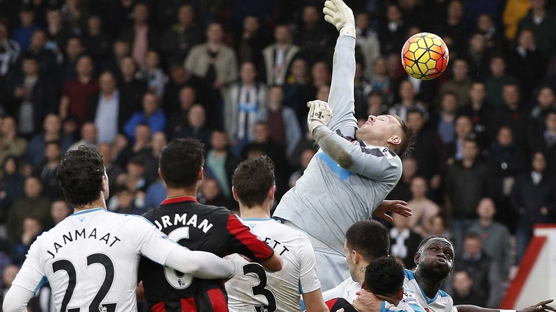 Rob Elliot claws away a Bournemouth attack at Dean Court