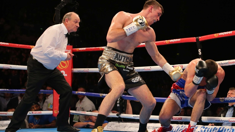 Callum Smith knocks down Rocky Fielding at the Echo Arena in Liverpool