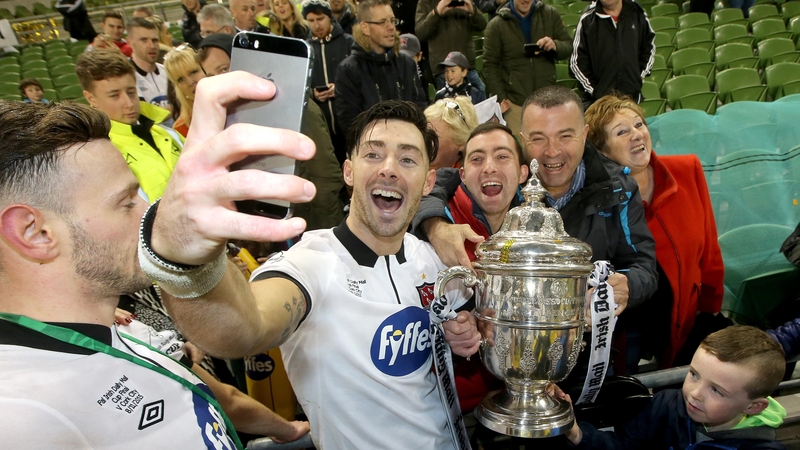 Richie Towell celebrates after winning the FAI Cup with Dundalk