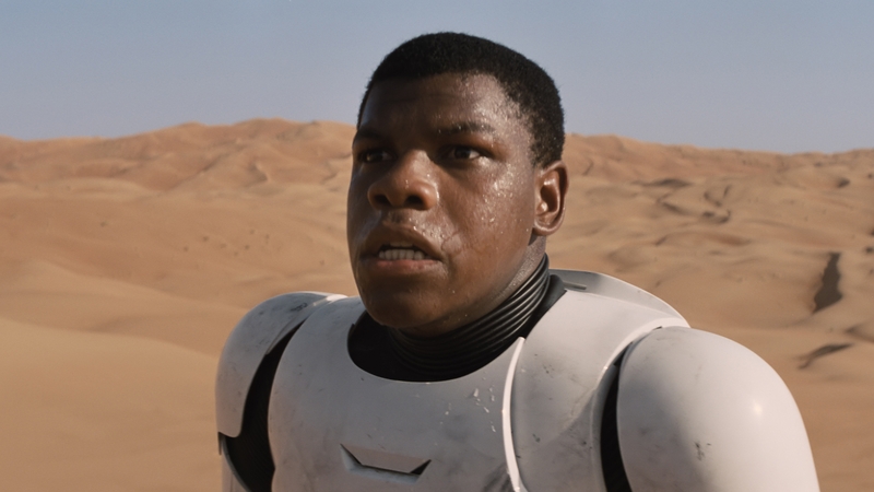 John Boyega as disillusioned Imperial stormtrooper, Finn in Star Wars: The Force Awakens