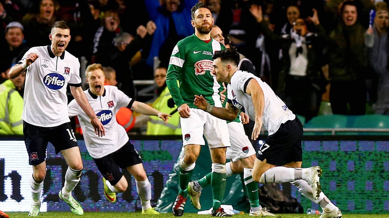Richie Towell wheels away in celebration after scoring the winning goal in the FAI Cup final