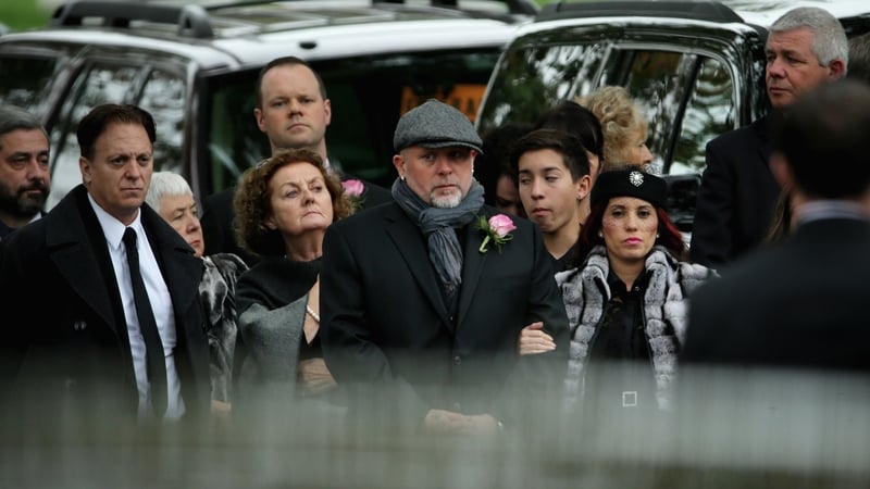 Maureen O'Hara's grandson Conor Beau Fitzsimons (centre) and other members of the late star's family at the service