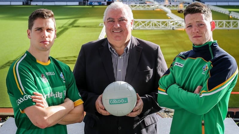 Lee Keegan (L), International Rules manager Joe Kernan (C) and Conor McManus