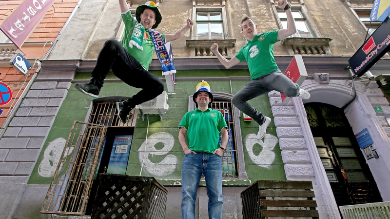 James Clarke, Ian O'Callaghan and Mark Sherwin from Dublin pictured in Sarajevo ahead of the game