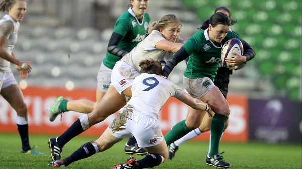 Jackie Shiels tackled by England's La Toya Mason