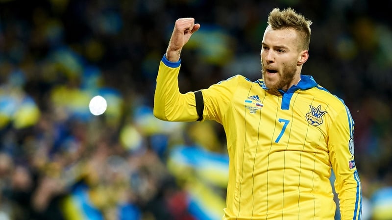 Andriy Yarmolenko celebrates scoring Ukraine's first goal
